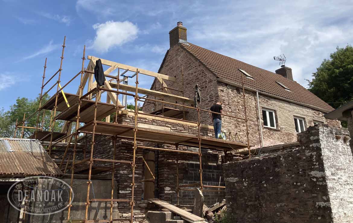 Rebuilt Stone Room with an Oak roof & glazed gable by Deanoak Limited